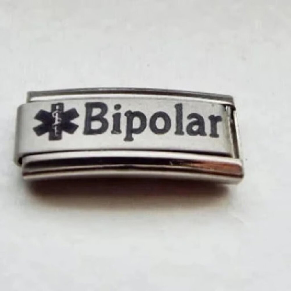 Bipolar medical alert sign 9mm laser Italian charm bracelet super link new